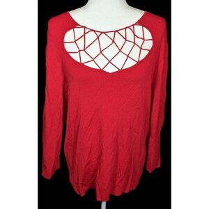 Cable & Gauge Red Long Sleeve Top With Woven Cutout